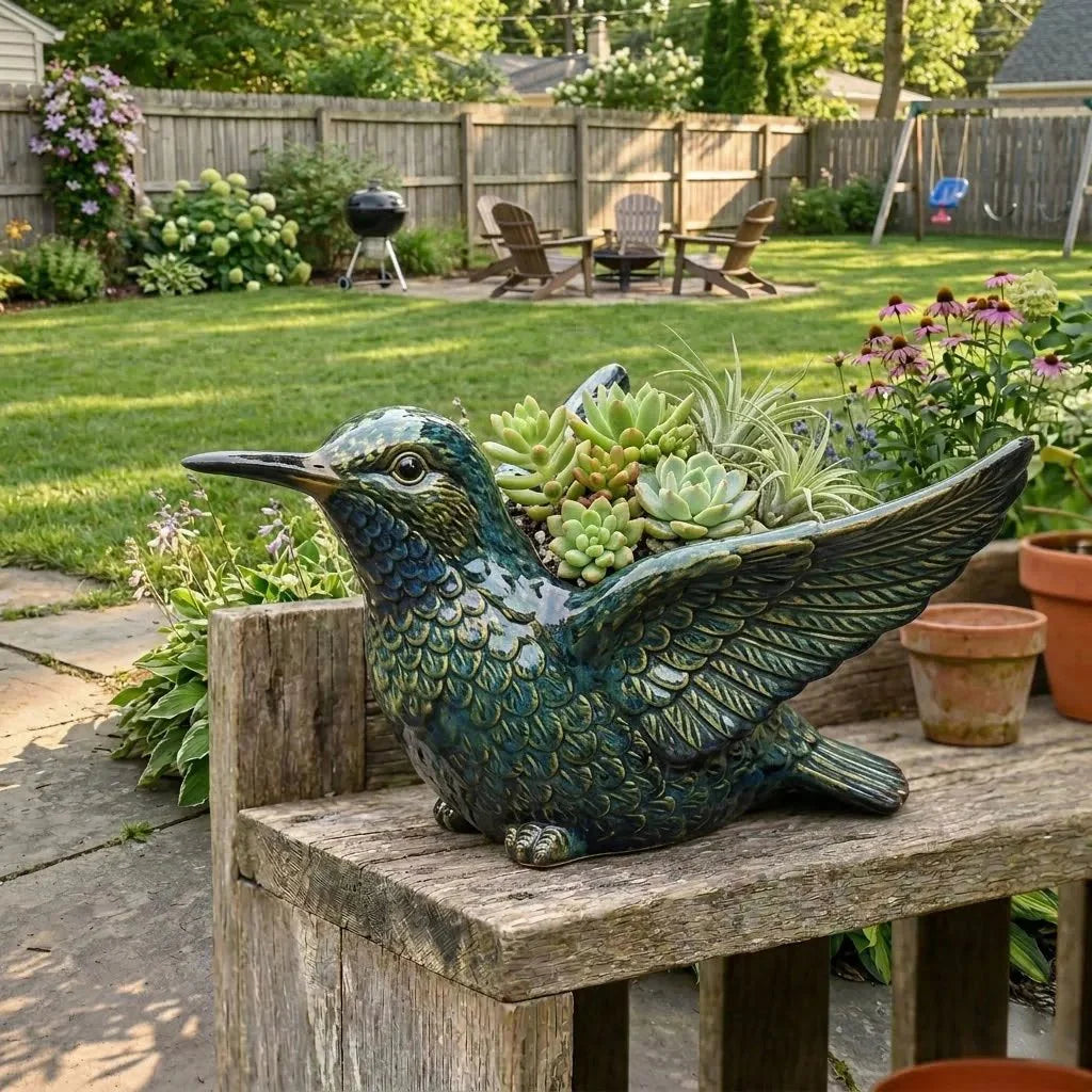 🌿 🐦 Garden Bird Planter Set – Cardinal & Hummingbird