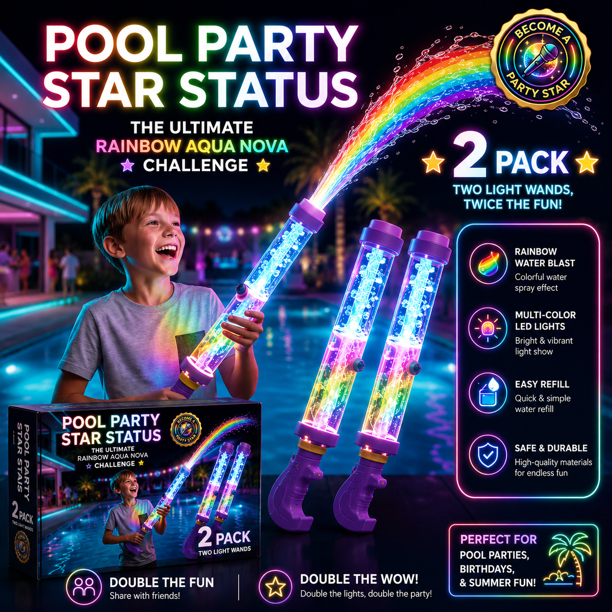 🌈 Glowing Rainbow LED Water Blaster | Summer Fun That Pops Like Magic! ✨