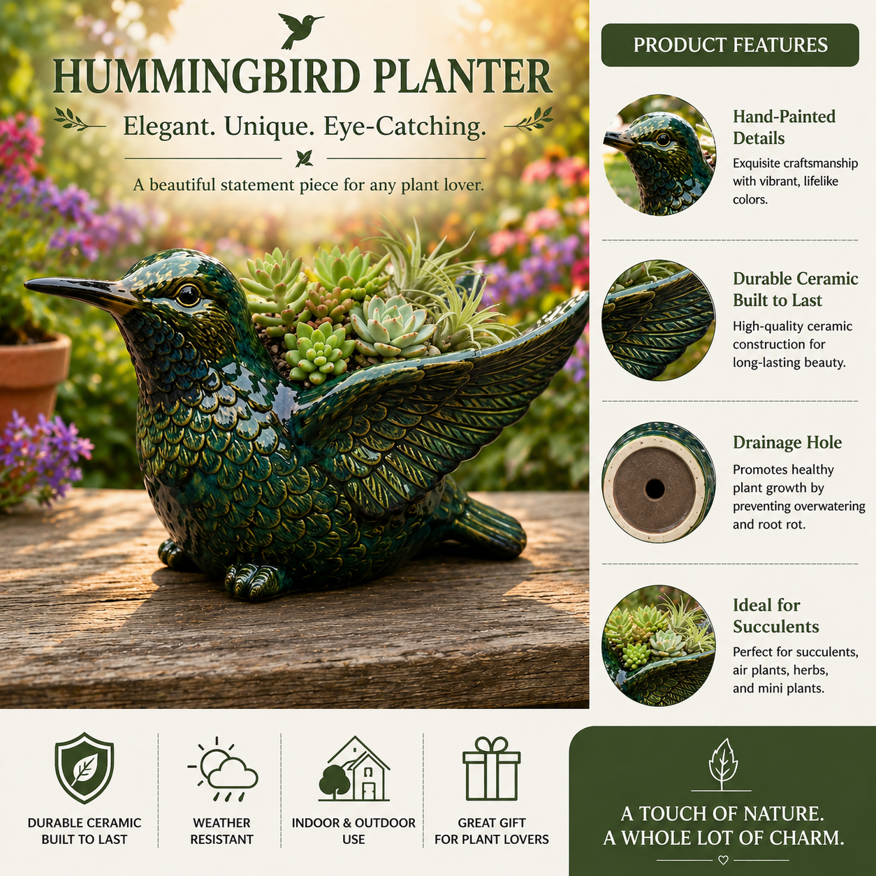 🌿 🐦 Garden Bird Planter Set – Cardinal & Hummingbird