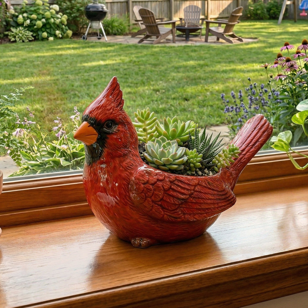 🌿 🐦 Garden Bird Planter Set – Cardinal & Hummingbird