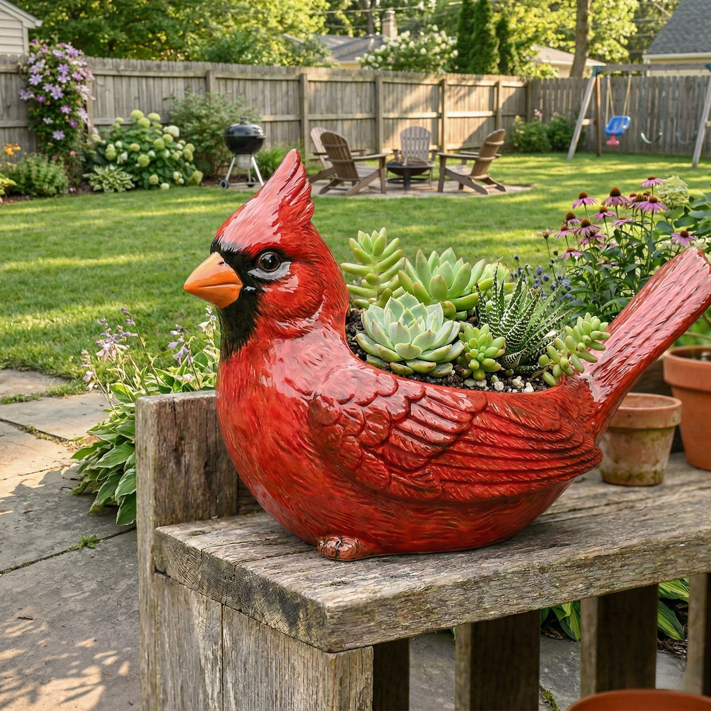 🌿 🐦 Garden Bird Planter Set – Cardinal & Hummingbird
